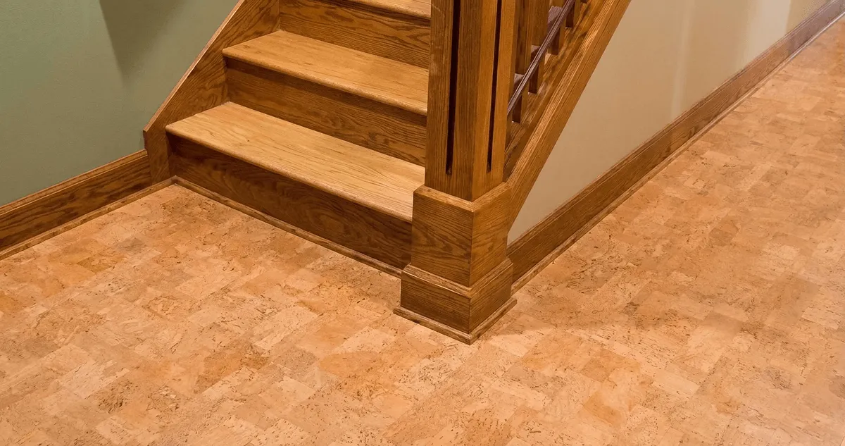 End of a staircase with cork flooring in Lakeland, FL